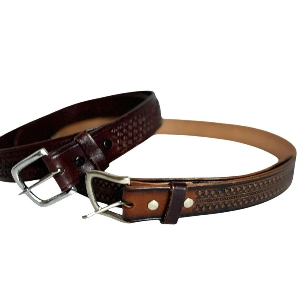 Men's Artisan Leather Western Belts Tooled Braided 40